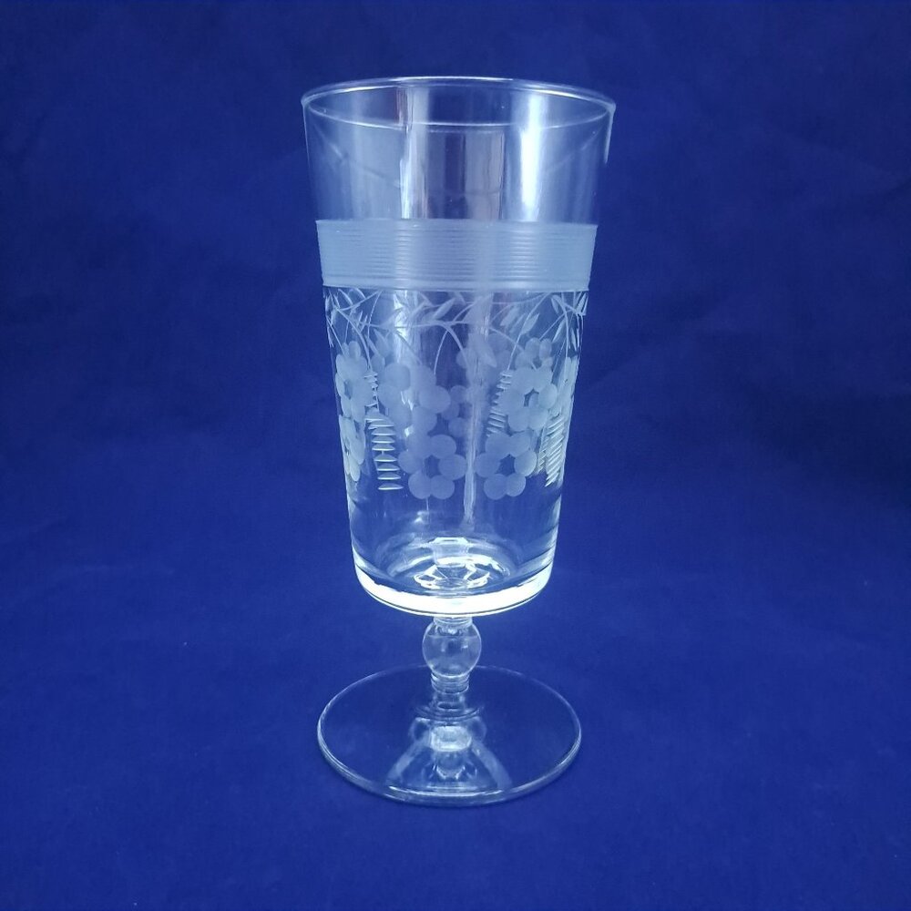 Vintage Etched Iced Tea Glass With Floral Design